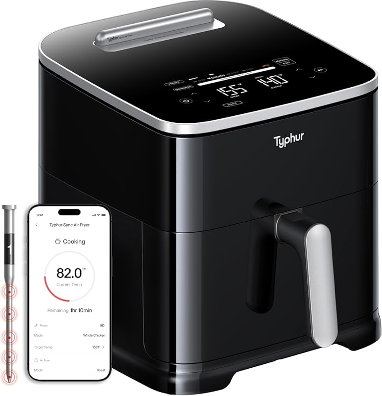 Typhur Sync 8QT AI Smart Air Fryer: Wireless Meat Thermometer, 9-in-1,