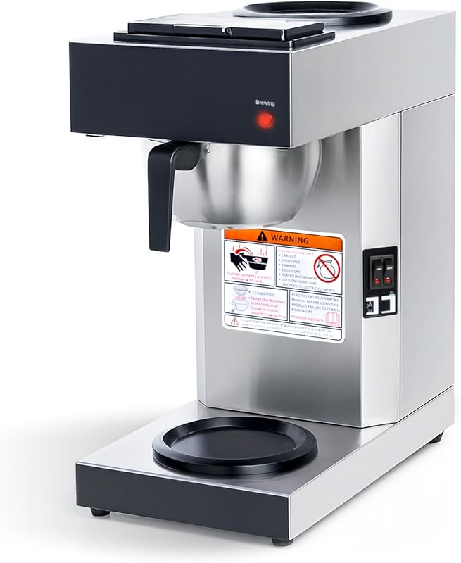 SYBO 12-Cup Commercial Pour Over Coffee Maker with 2 Warmers, Stainles