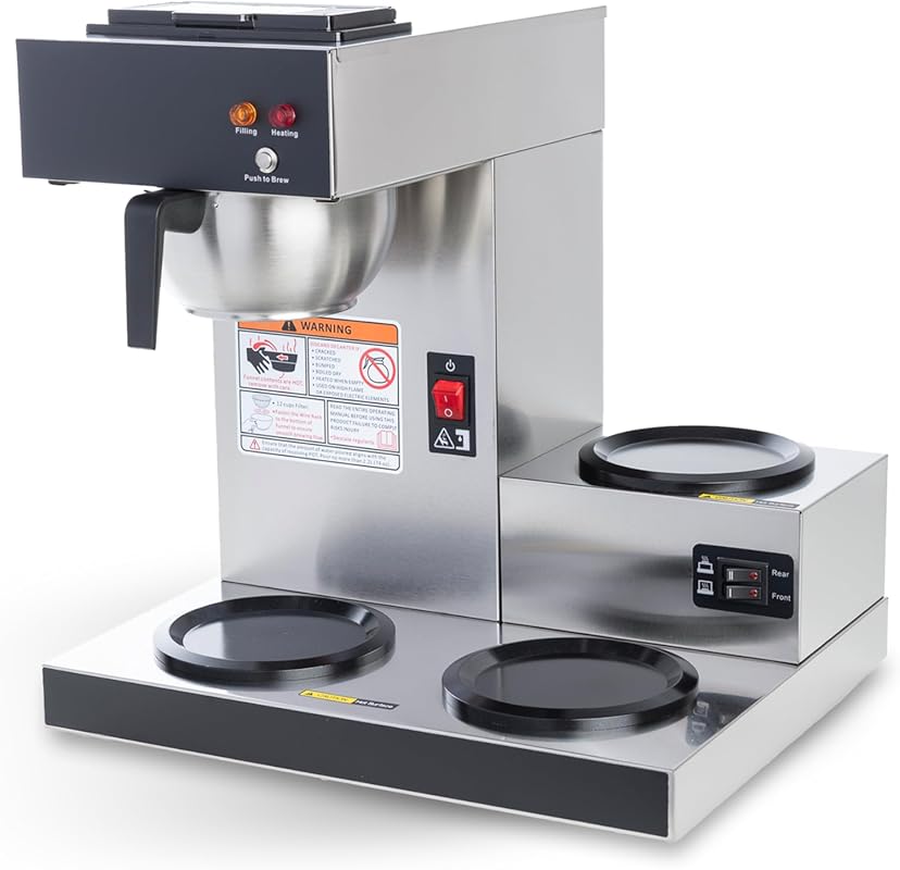 SYBO 12-Cup Commercial Pour Over Coffee Maker with 3 Warmers, Stainles