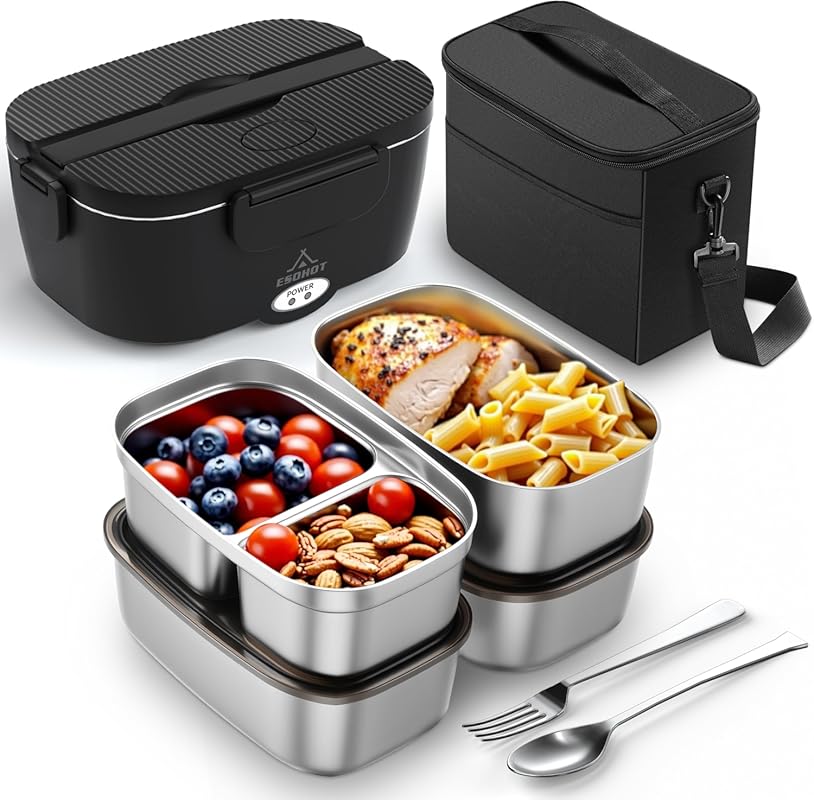 120W Electric Heated Lunch Box with 1.5L 304 Stainless Steel, 12V/24V/