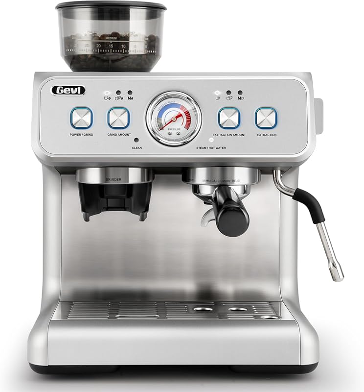 Gevi Dual Boiler Espresso Machine with Built-in Grinder, 58mm Portafil