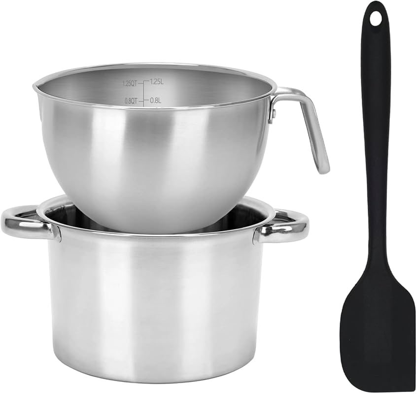 3-Piece Stainless Steel Double Boiler 1250ml and 2200ml Pots, Scales,
