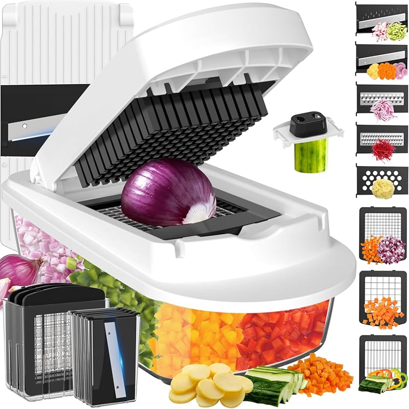 8-Blade All-in-One Vegetable Chopper and Mandoline Slicer with Contain