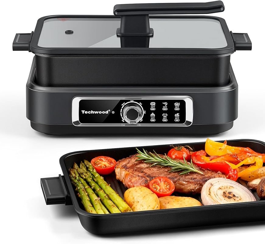 Techwood 7.5-Quart Electric Skillet Multi-Cooker, 5-Level Heat Setting