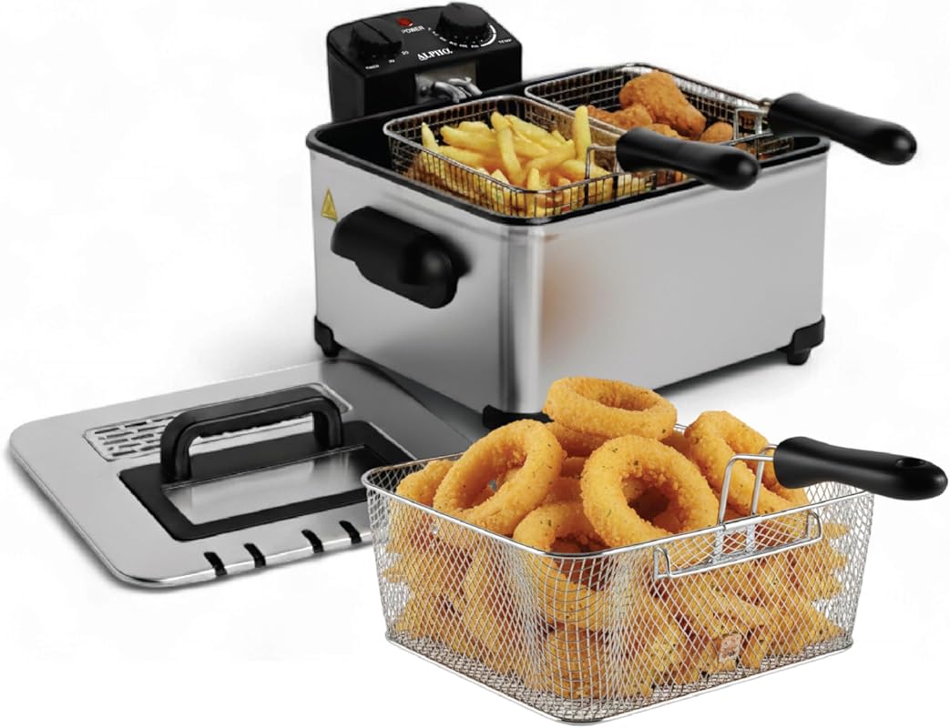 Alpha Living 4.5L Electric Deep Fryer with 2-Qt and 4-Qt Baskets, Stai