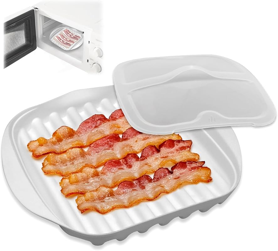 Microwave Bacon Tray with Lid for Efficient Oil Draining and Healthier