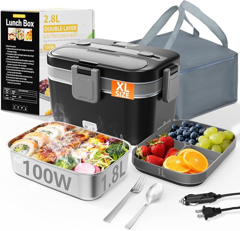 2.8L Double Layer 100W Fast Heating Electric Lunch Box, Extra Large fo