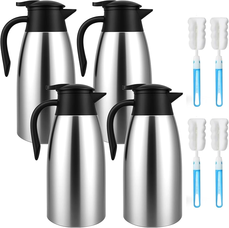 4-Piece 68oz Thermal Coffee Carafe Set with Brushes - SUS 304 Stainles