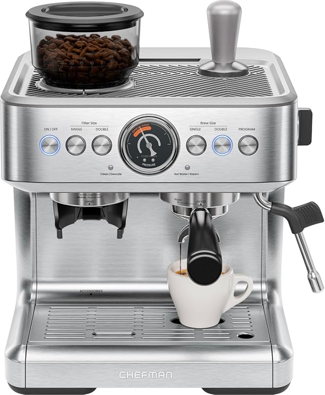 Chefman Crema Supreme 15 Bar Espresso Machine with Milk Frother - 30 G