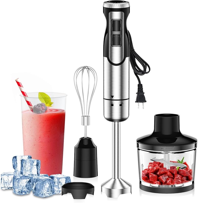 1800W Immersion Blender 4-in-1 with 8-Speed Turbo Boost, Includes Whis
