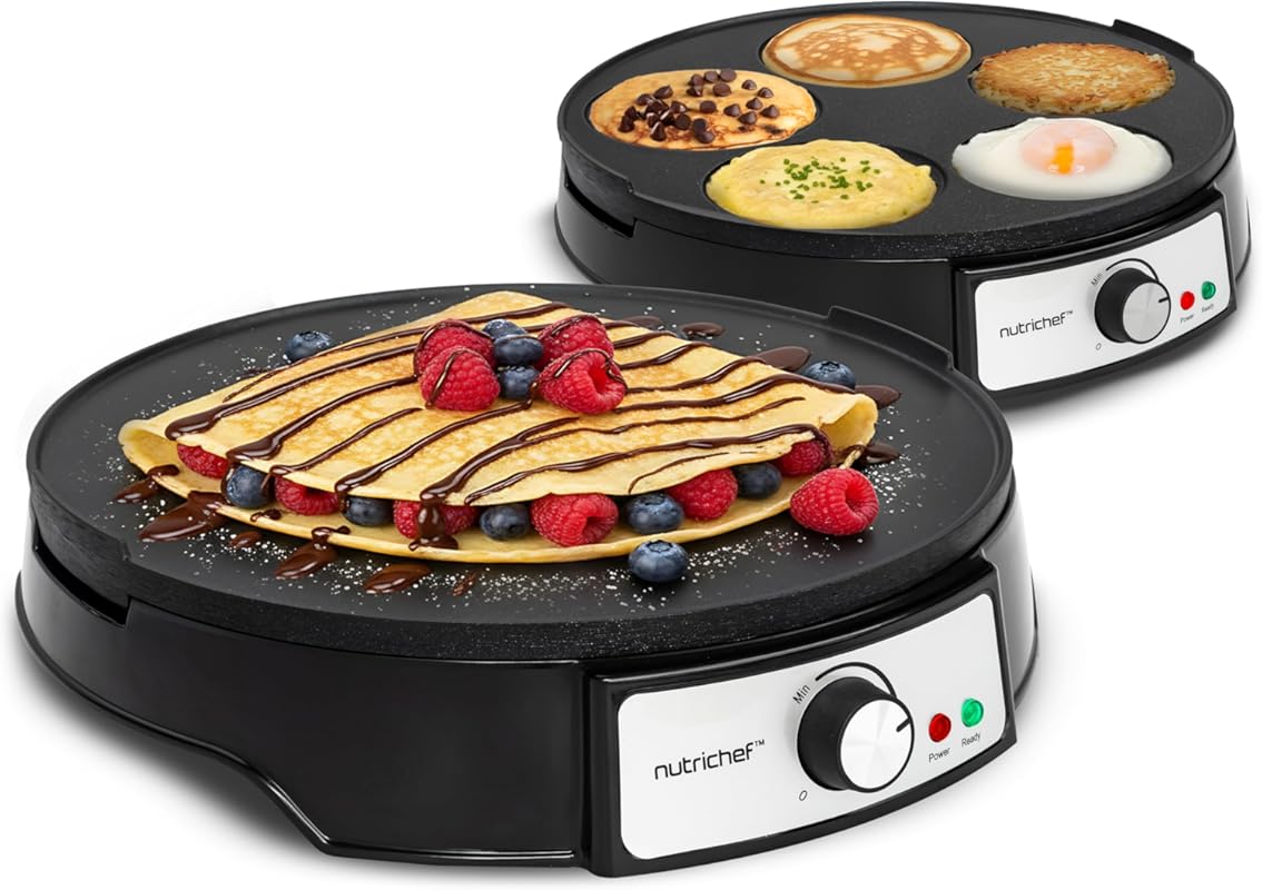 NutriChef 12-Inch Electric Crepe Maker with Nonstick Reversible Hot Pl
