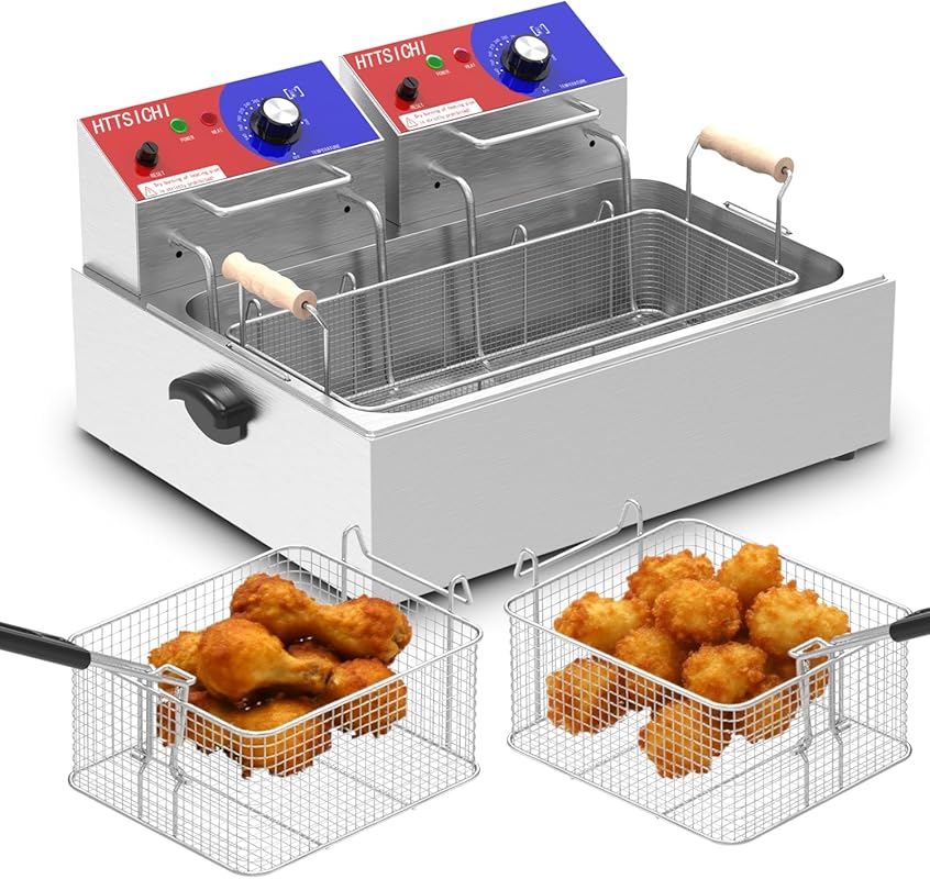 22-Liter Electric Commercial Deep Fryer with 10L Basket, Includes 3 Ba