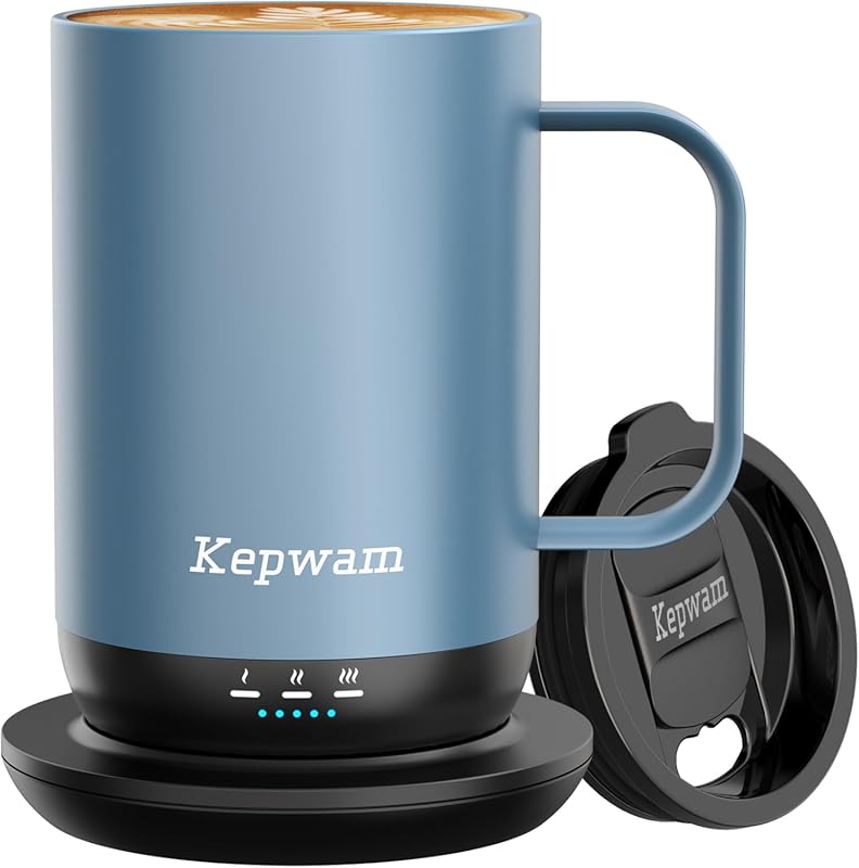 Kepwam T1 Self-Heating Coffee Mug - 16oz, Fast Heating Rechargeable, D