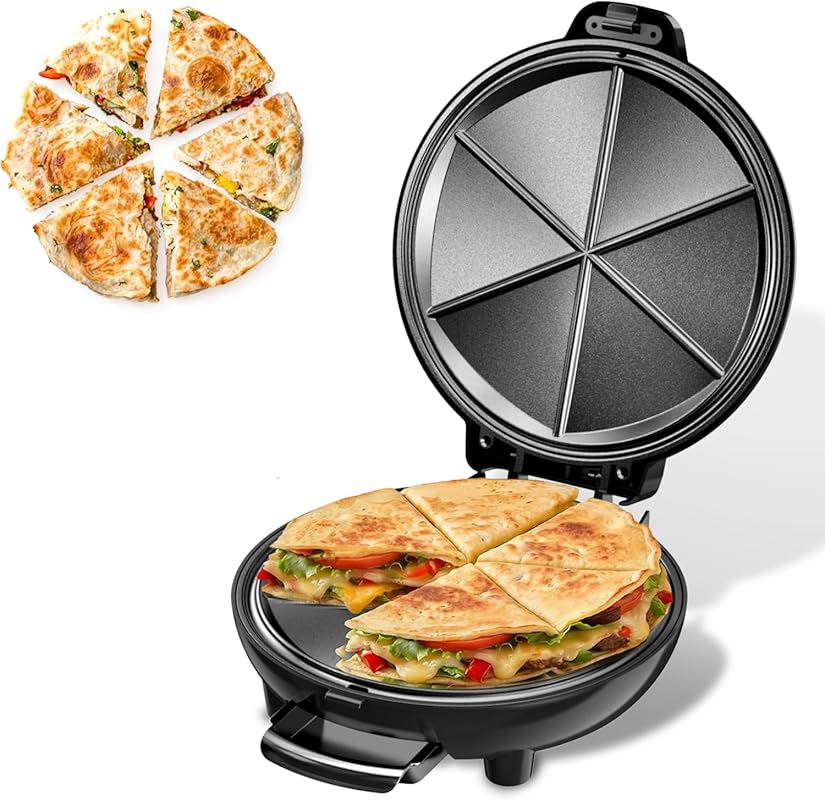 9.5 Inch Electric Quesadilla Maker - Easy Slice, Locking Latch, Non St