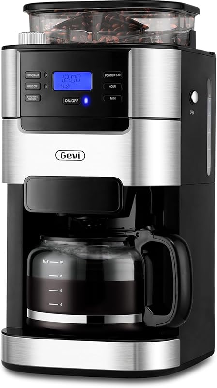 Gevi 10-Cup Coffee Maker with Built-in Grinder: Programmable Timer, Re