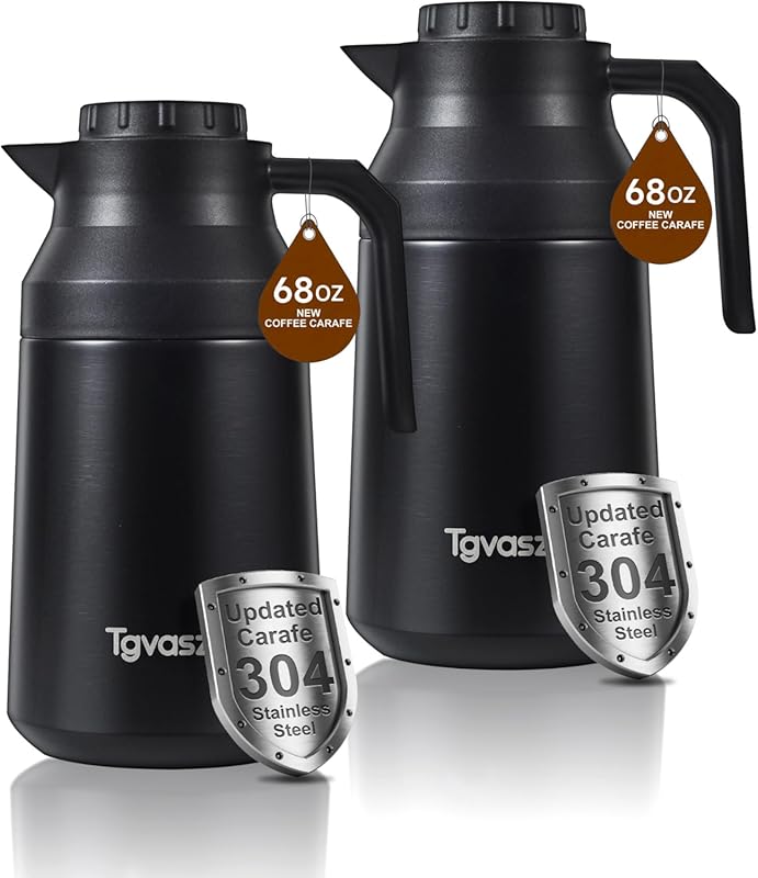 2-Piece 68oz Thermal Coffee Carafe Set - Insulated Stainless Steel Vac