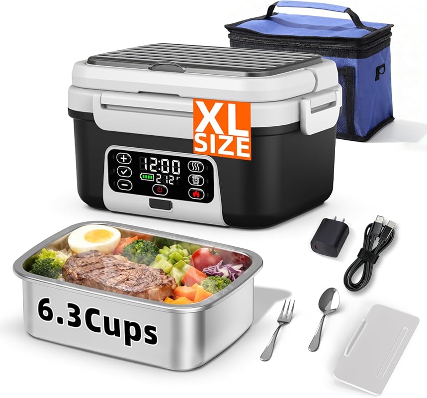 XL 6.3-Cup Cordless Electric Heated Lunch Box, 20000mAh Rechargeable,