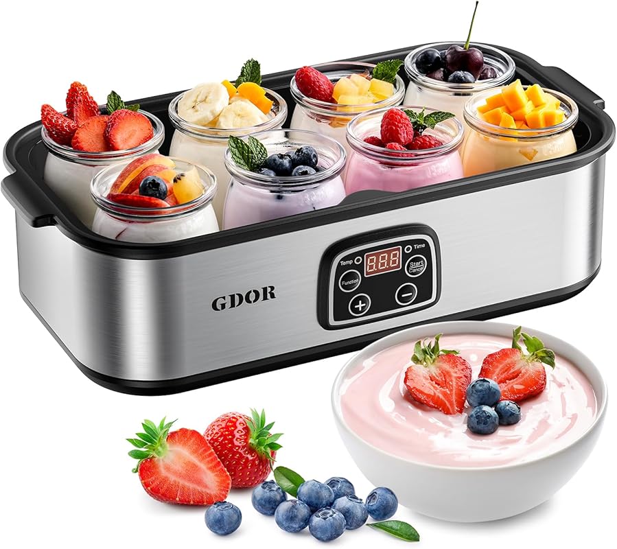 GDOR Greek Yogurt Maker Temperature Control 48H Timer 8 BPA-Free Glass