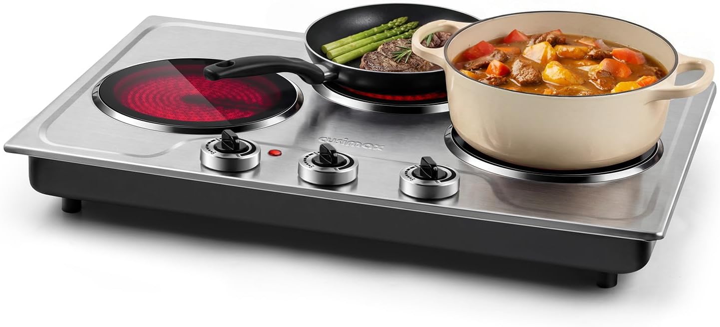 CUSIMAX Hot Plate, 1800W Triple Infrared Burner, Independent Temperatu