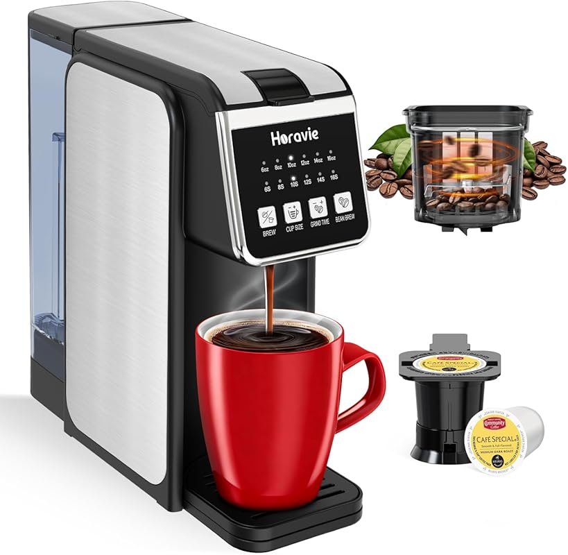 Single Serve Coffee Maker with Built-in Grinder: Fast Brew for Beans, 