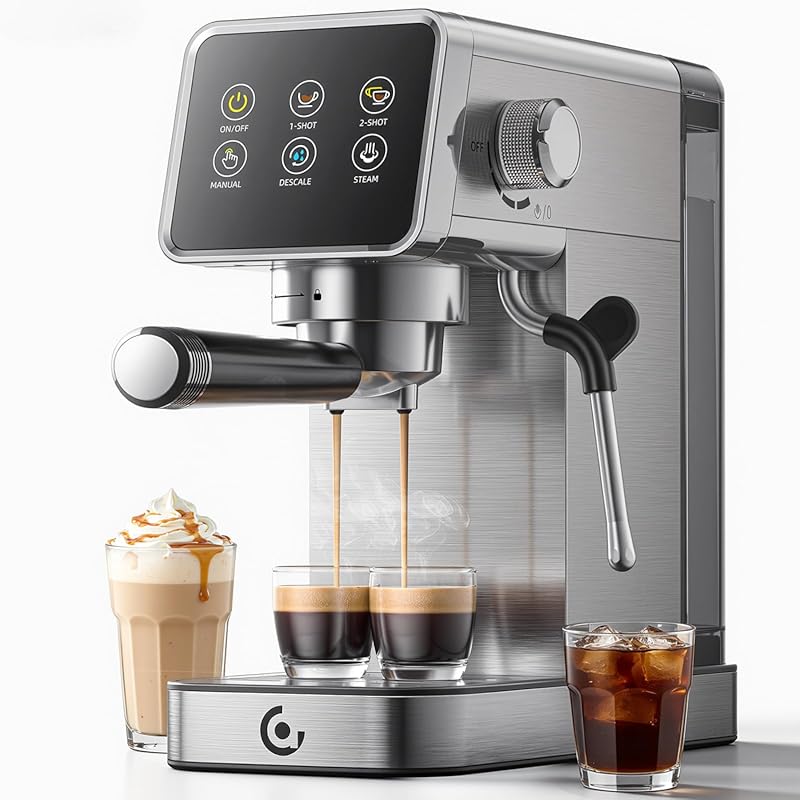 20 Bar Espresso Machine: LED Touch Screen, Self-Cleaning, Milk Frother