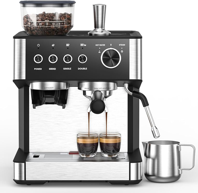 2026 Upgrade Espresso Machine with Built-in Anti-Clog Coffee Grinder, 