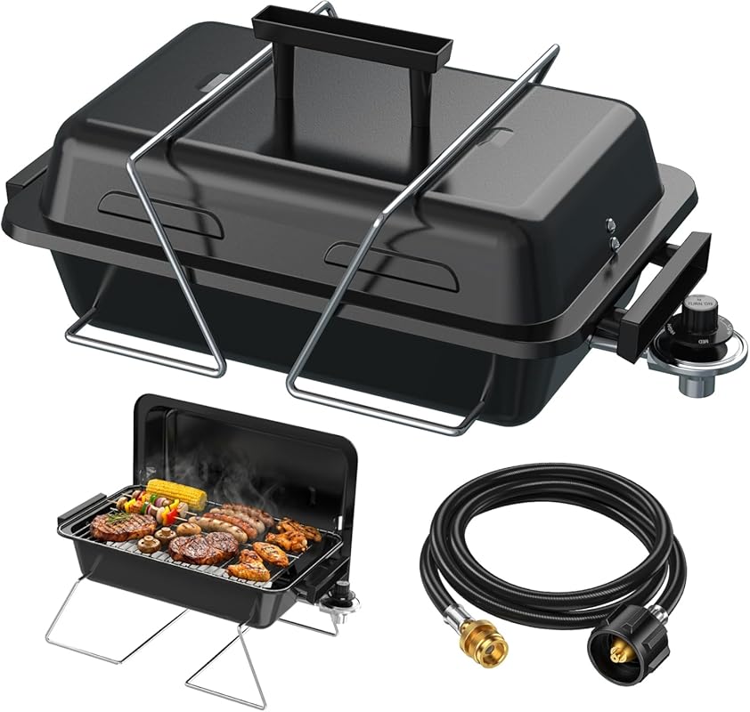 BESTFIRE Portable Propane Grill with 2-in-1 Valve, Foldable Legs, Adju