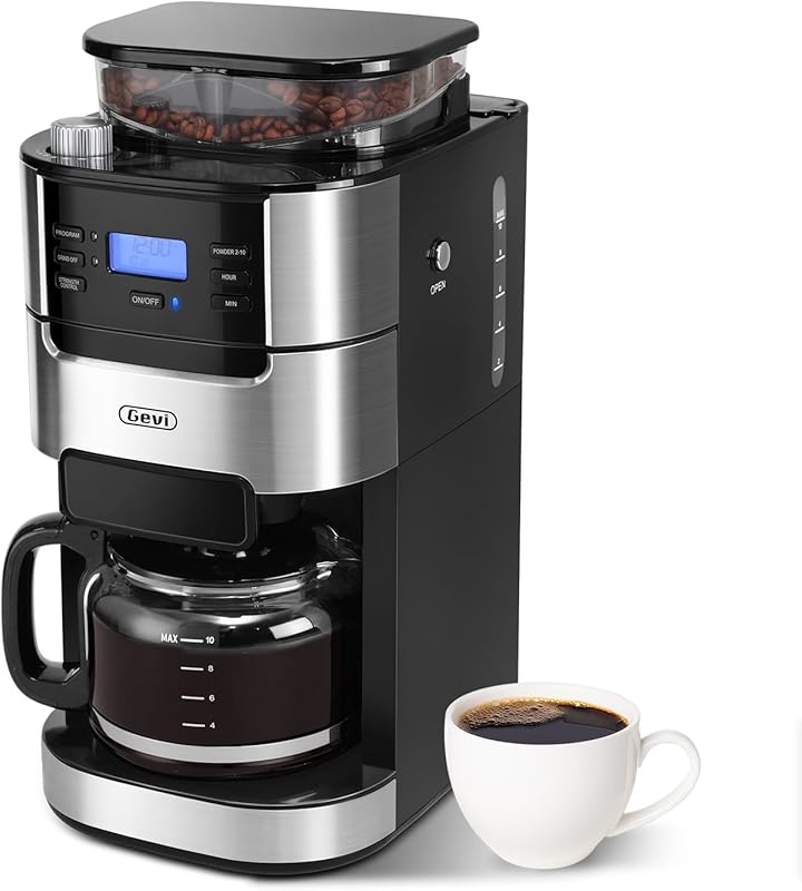Gevi 10-Cup Drip Coffee Maker with Built-in Burr Grinder: Programmable