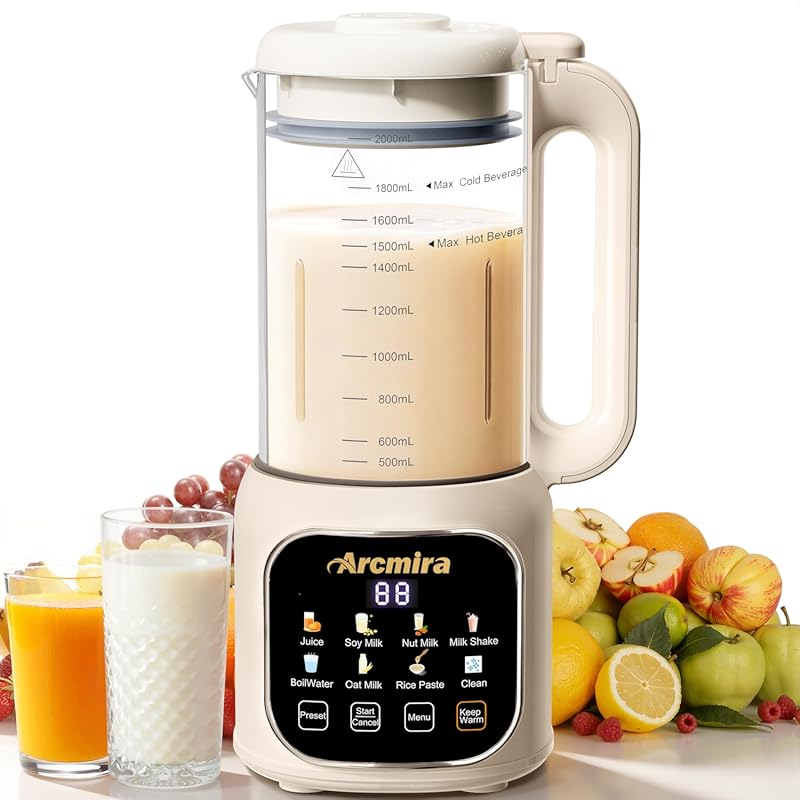 68oz 8-in-1 Nut Milk Maker 10 Blades: No Soak, Self-Clean for Almond, 