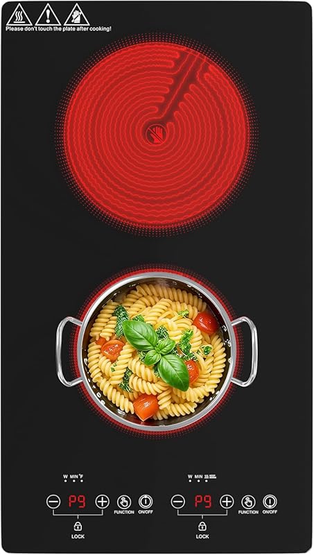 WABK 2-Burner 12-Inch Electric Cooktop: Plug-in Ceramic Stove Top with