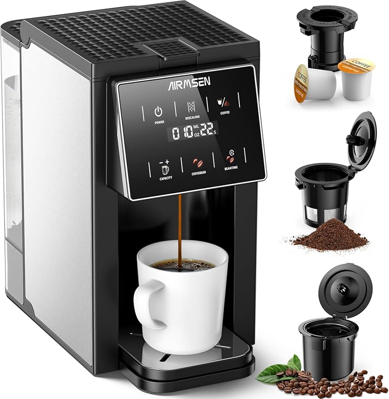 AIRMSEN Grind & Brew Coffee Maker (2026 Model): Single-Serve, K-Cup & 