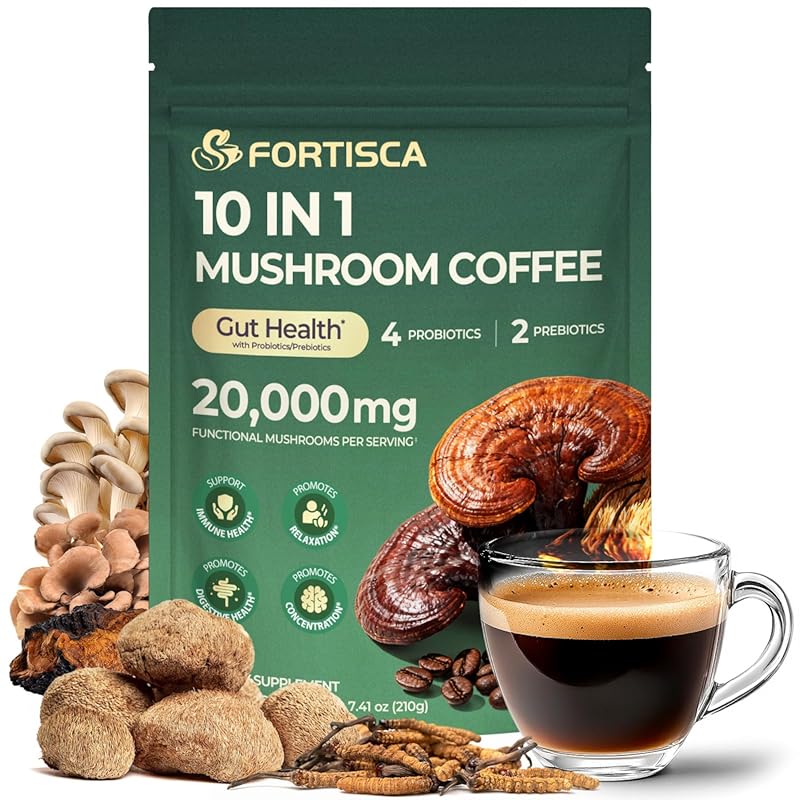 Mushroom Coffee with Probiotic Ashwagandha - 10 Mushroom Blend Lion's 