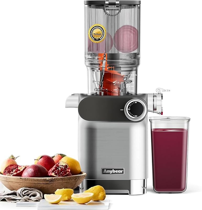 Anybear 200W Cold Press Juicer: 4.3-inch Large Feed Chute, Slow Mastic