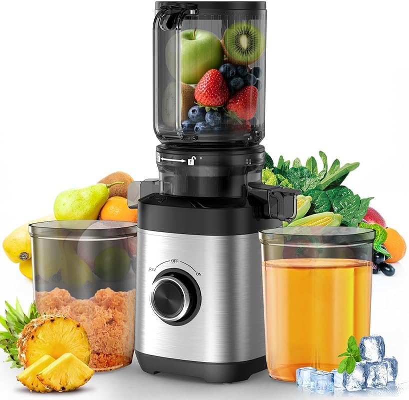 Cold Press Juicer for Whole Fruits and Vegetables, Slow Masticating wi
