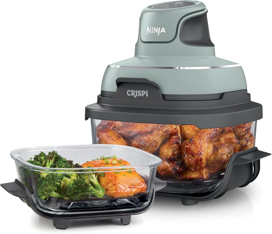 Ninja Crispi 4‑in‑1 Glass Air Fryer 4Qt with 6‑Cup Lids, Non‑Toxic, 45
