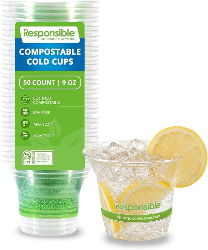 Responsible Products 9 oz Clear Cold Cups – 50‑Count Certified Compost