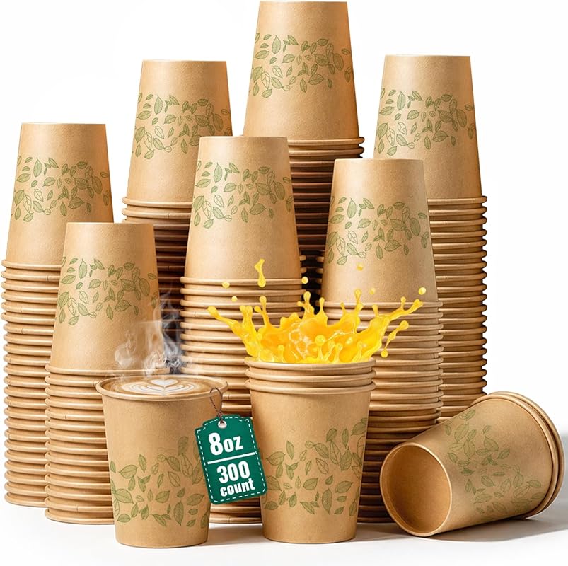 300‑Count 8 oz Compostable Paper Cups – BPI‑Certified Plant‑Based, PLA
