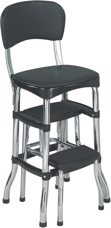 COSCO Retro Stylair Counter Height Chair with Step Stool, Black and Ch