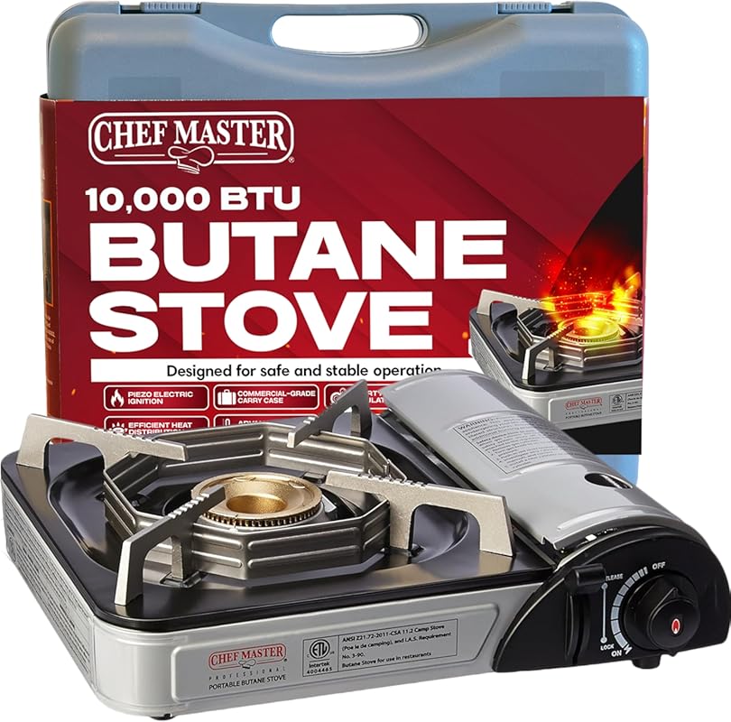 Chef-Master 90011 10000 BTU Butane Countertop Stove with Piezo Ignitio