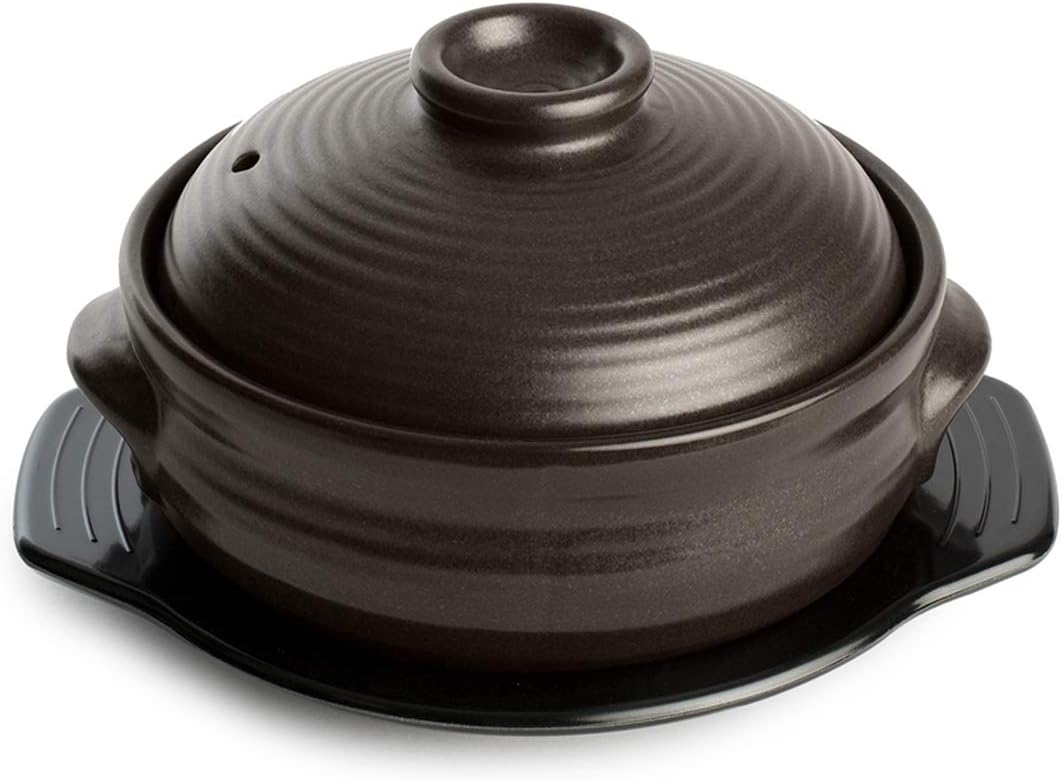 Crazy Korean Cooking Dolsot Stone Bowl with Lid - Large 44 Fl Oz Sizzl