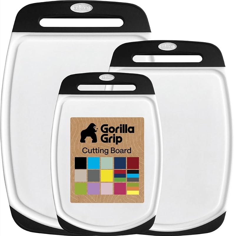 GORILLA GRIP Reversible Cutting Board Set of 3 with Juice Grooves and 