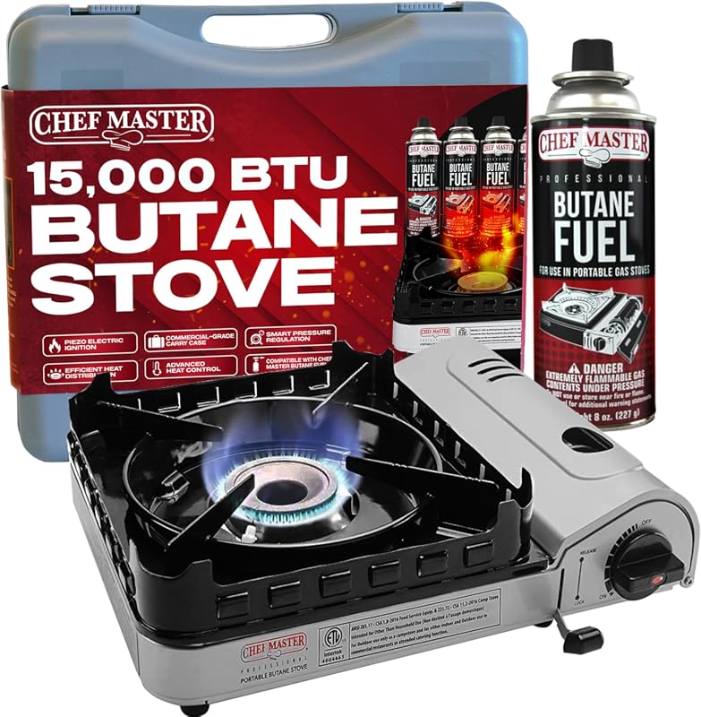 Chef Master 15000 BTU Portable Camp Stove with Double Wind Guard for O