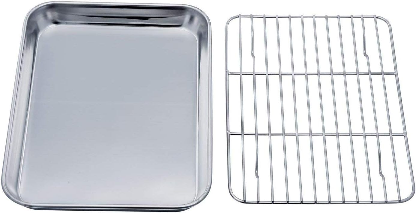 TeamFar Stainless Steel Toaster Oven Tray and Rack Set, 9.3