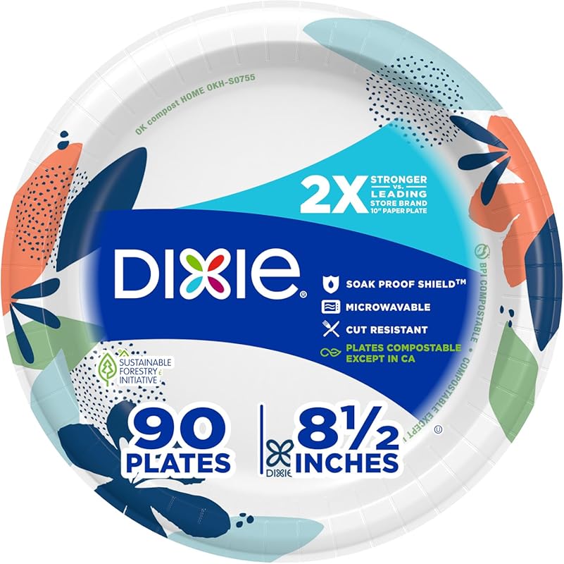 Dixie 8.5-Inch Medium Paper Plates, 90 Count, 2X Stronger, Microwave-S