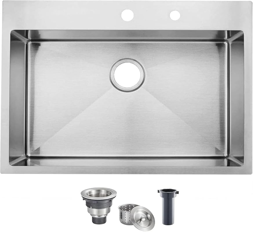 KINGO HOME 33x22 Inch Drop In Stainless Steel Single Bowl Kitchen Sink