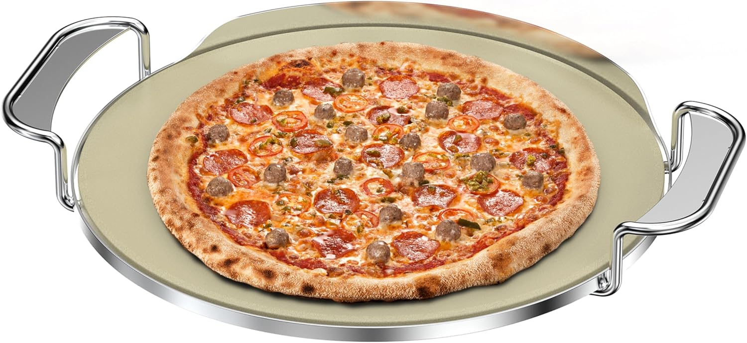 Skyflame 13-Inch Pizza Stone with Carry Rack for Weber Kettle Grills