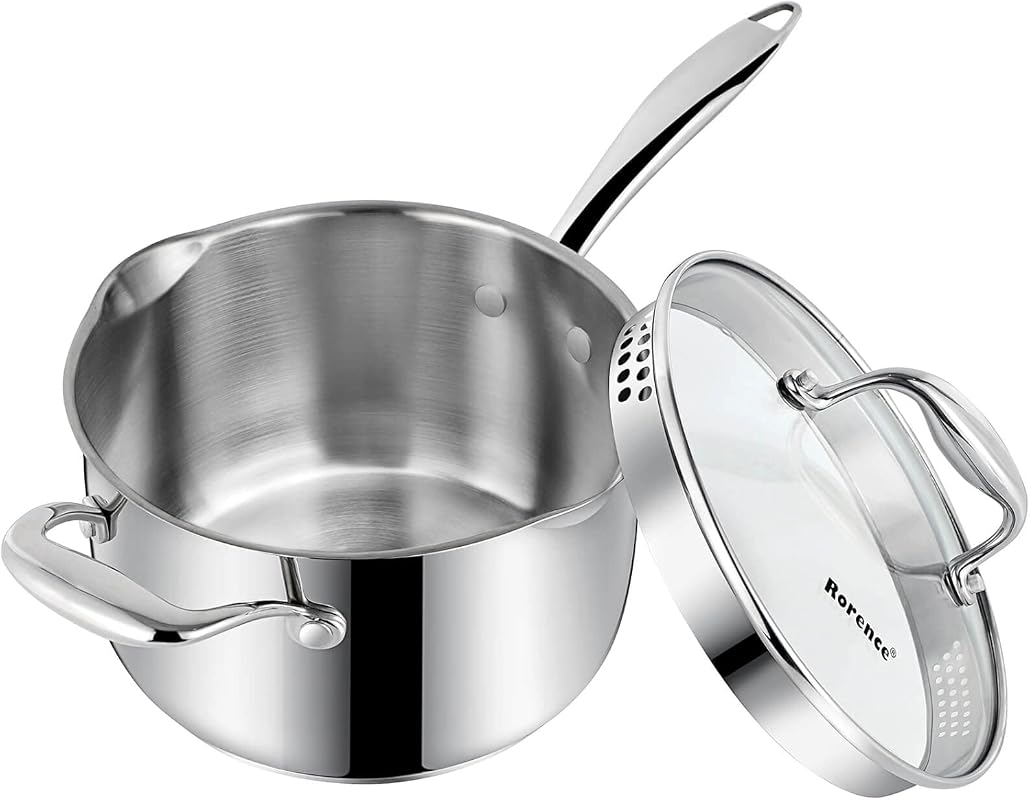 Rorence 3.7-Quart Stainless Steel Saucepan with Glass Strainer Lid