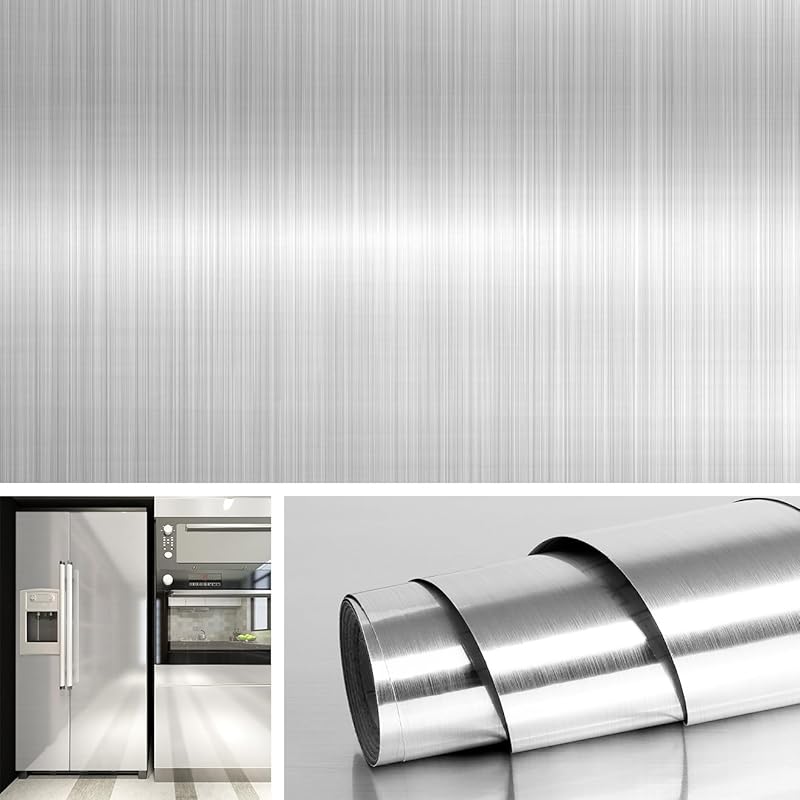 Livelynine Brushed Nickel Peel and Stick Silver Stainless Steel Wallpa