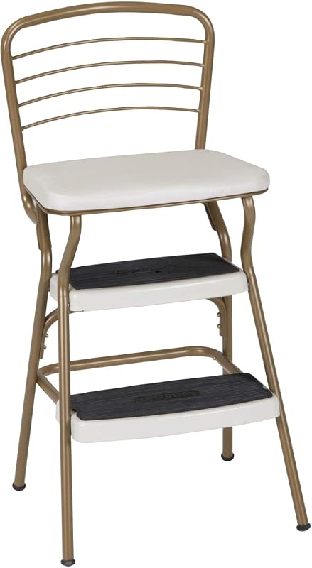 COSCO Stylaire Retro Chair and Step Stool with Flip-Up Seat, Gold and 