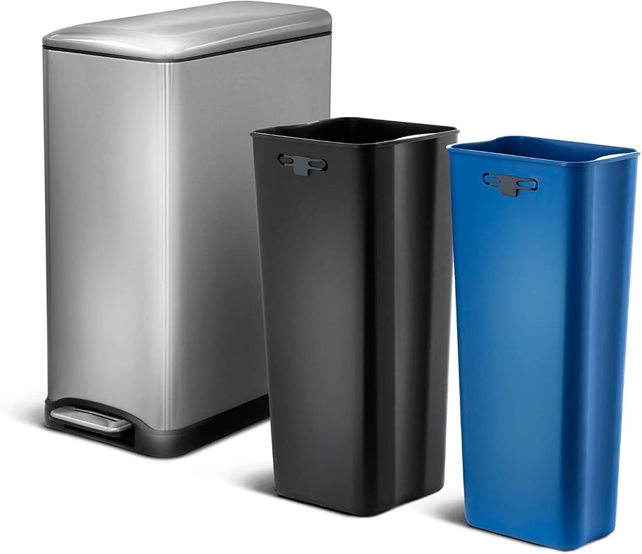 Home Zone Living 13 Gallon Dual Compartment Kitchen Trash Can, Stainle